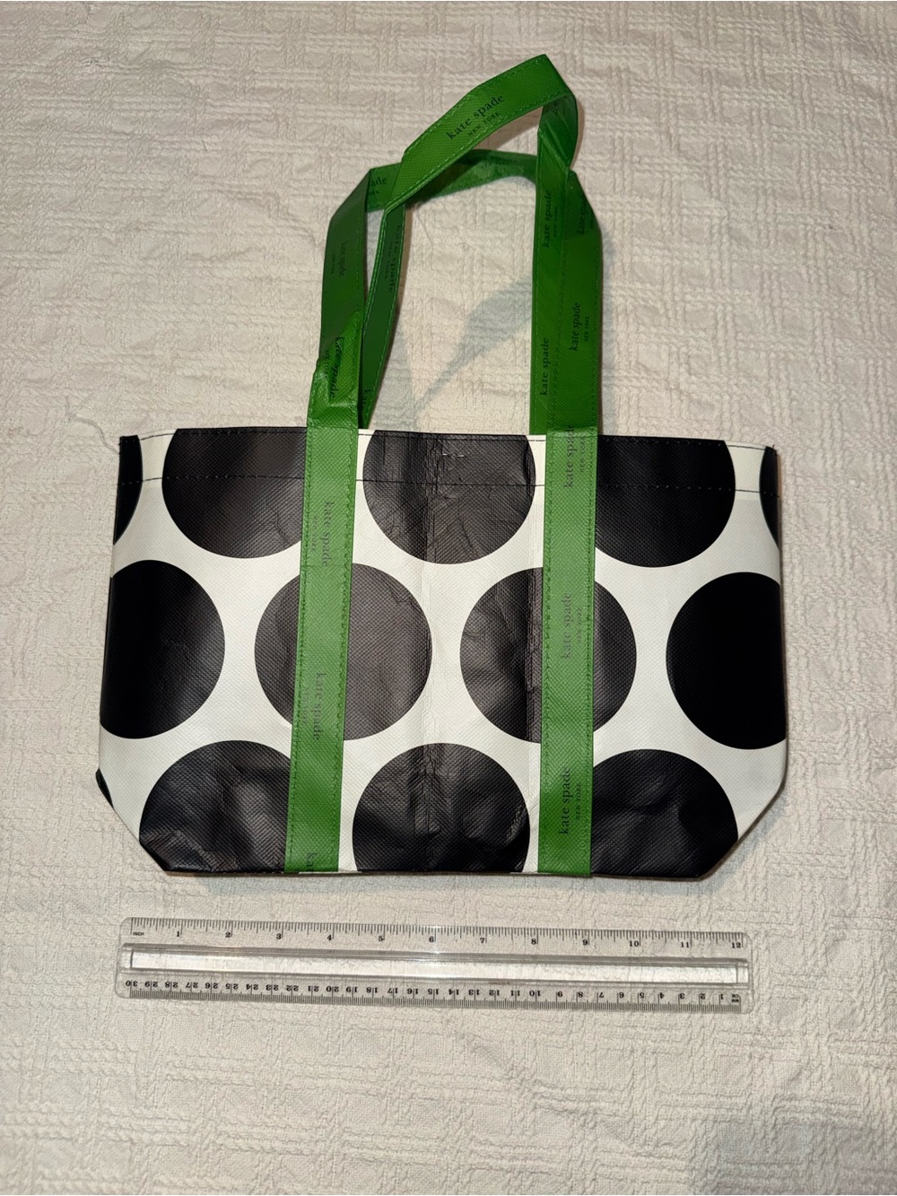kate spade Black and White Polka Dot Tote with Green Straps